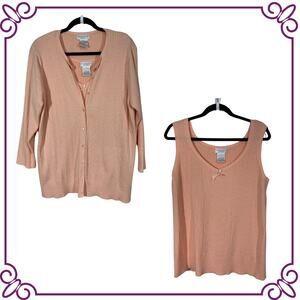 Worthington Woman Cotton Blend Cardigan Sweater 2X & Matching Tank 1X Set